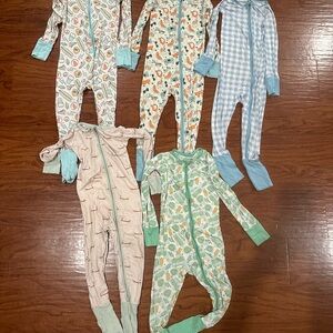 Cozy Kids Footies with Playful Patterns - Green and Blue